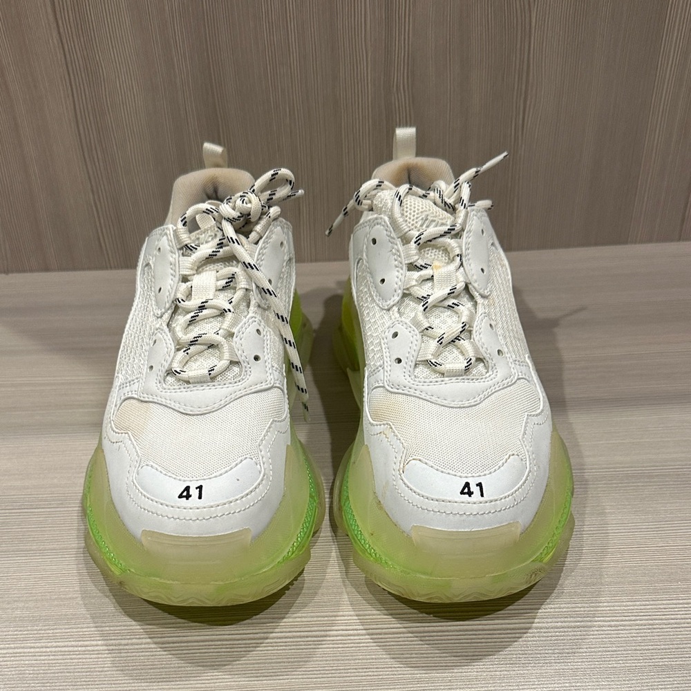 Balenciaga triple s White and Neon Green Sneakers; unisex